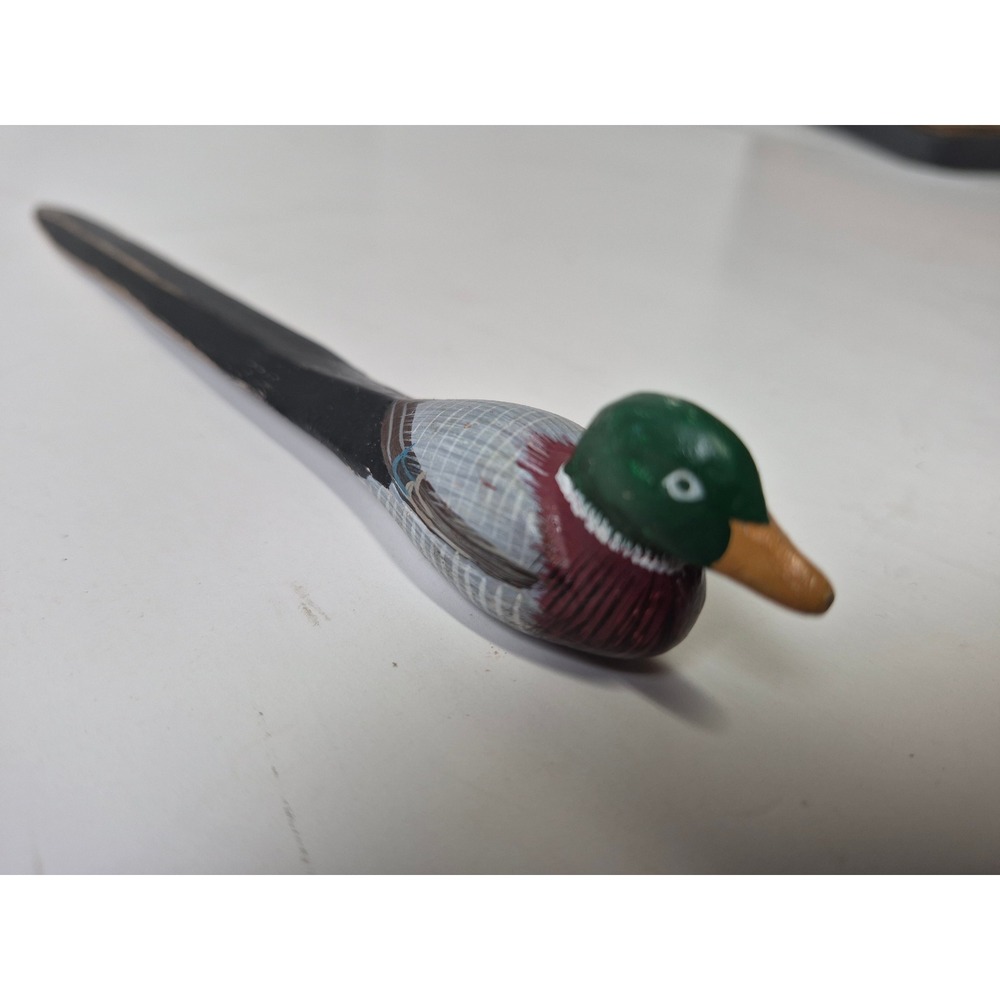 Vintage Hand Painted Wooden Mallard Duck Letter Opener Rustic Desk Accessory 7.5